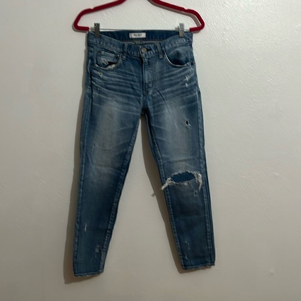 Moussy Women's 27 Jeans High Rise Light Wash Skinny Distressed Accents